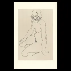 Egon Schiele, Kneeling female nude, turning to right, 1918, Lithographie Schiele