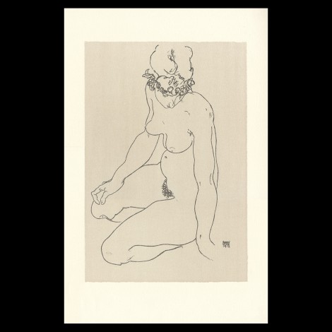 Egon Schiele, Kneeling female nude, turning to right, 1918, Lithographie Schiele