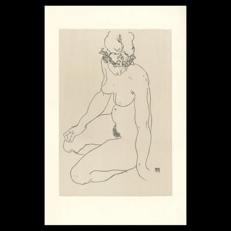 Egon Schiele, Kneeling female nude, turning to right, 1918, Lithographie Schiele