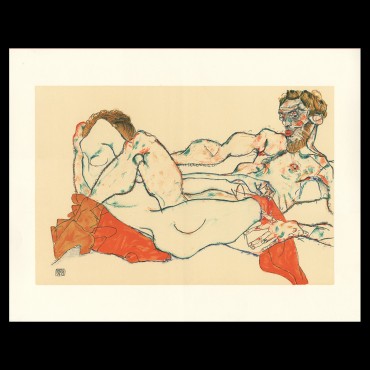 Egon Schiele, Reclining male and female nude, entwined, 1913, Lithographie Schiele