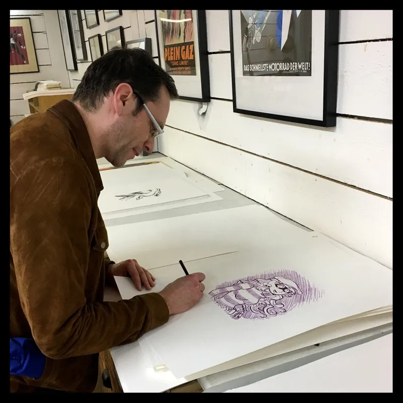 Lithographie d'Arnaud Poitevin, la fameuse Pétronille de la BD Les Spectaculaires
