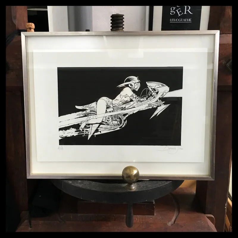 Denis Sire, Selby Motors, lithographie originale imprimée à 20 exemplaires