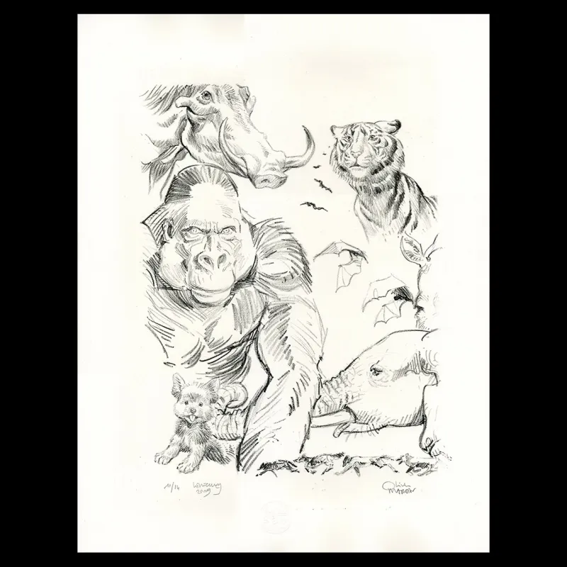Lithographie "Animaux" par Olivier Martin et Jérôme Lereculey, 2019