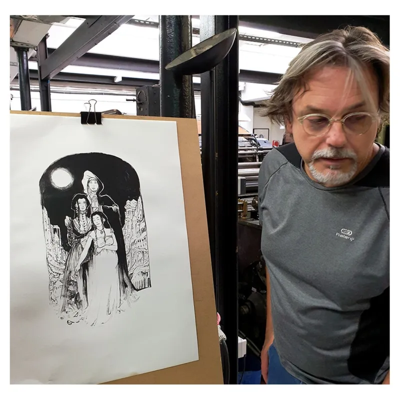 Eric Liberge lithographie, Suaire, Draeger, lithographie, BD,