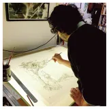 Luigi Critone préparant la deuxième couleur (lavis encre de chine).