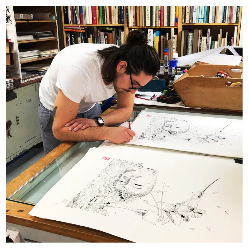 Sylvain Repos  - Yojimbot, "Coupe nette", signature et numérotation