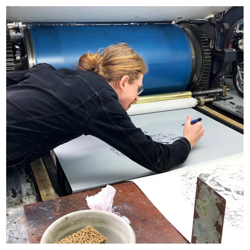 Lithographie, Thomas Gilbert, Nos Corps Alchimiques, Camille, Aniss, Sarah, 2021