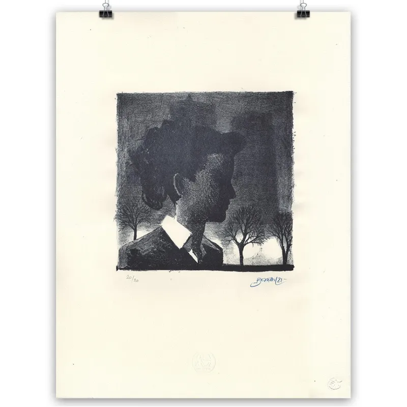 "Portrait, Madeleine résistante" deuxième lithographies de Dominique Bertail