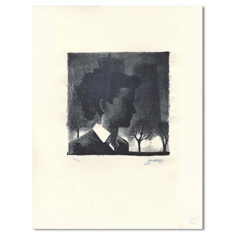 "Portrait, Madeleine résistante" deuxième lithographies de Dominique Bertail