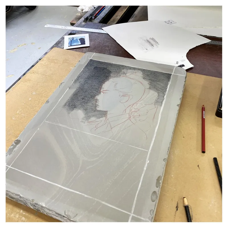 "Portrait, Madeleine résistante" deuxième lithographies de Dominique Bertail