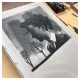 "Portrait, Madeleine résistante" deuxième lithographies de Dominique Bertail