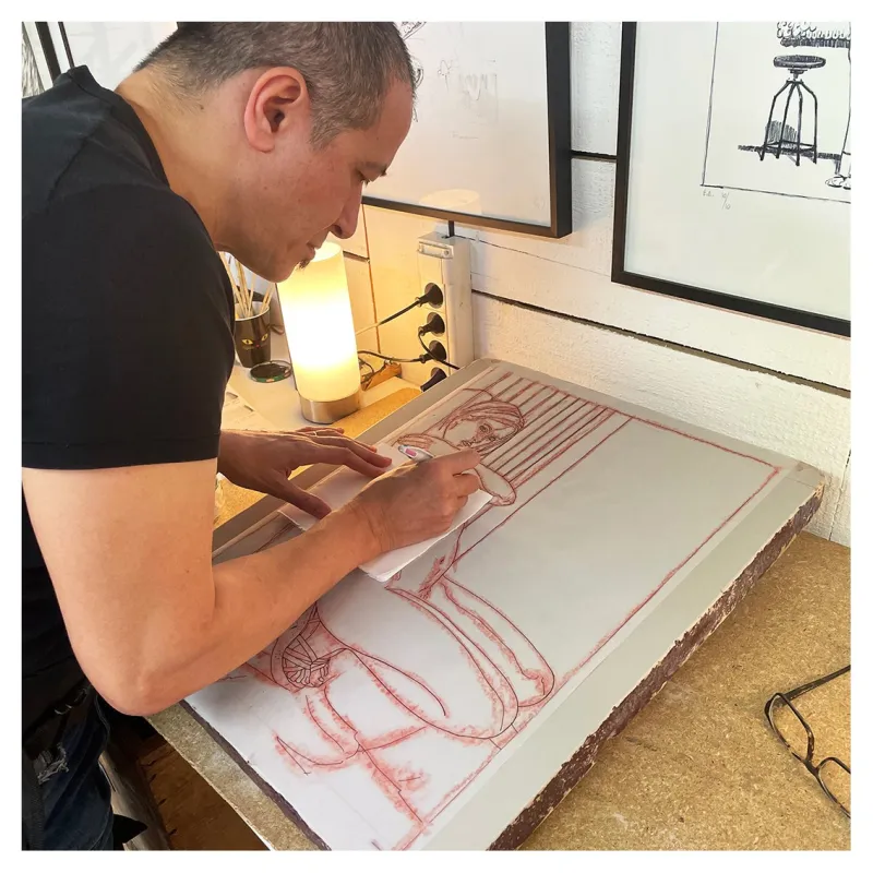 Lithographie “O. adossée”, Hubert de Lartigue
