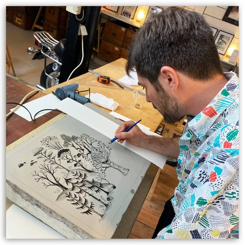 Lithographie d'Alexandre Clérisse, "Feuilles Volantes", 2022