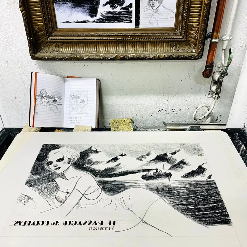 Lithographie "Le Passager du Polarlys", C. Cailleaux, 2023