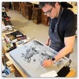 Lithographie "Tête de Chien" , Ronan Toulhoat, 2023, format Raisin. Détail