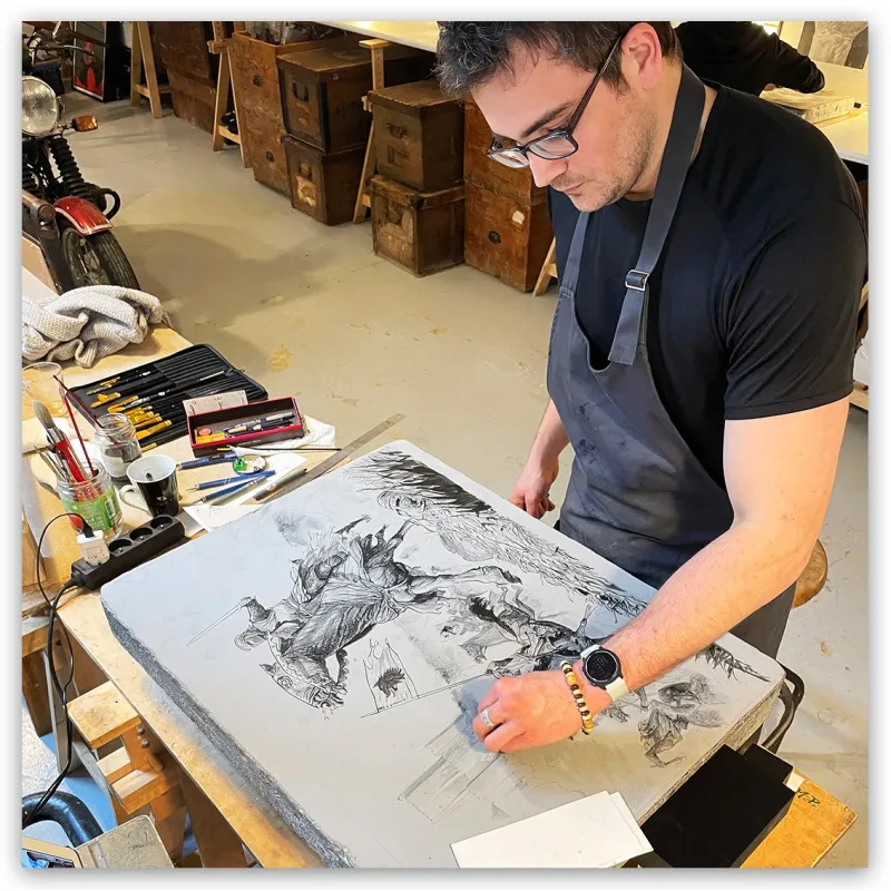 Lithographie "Tête de Chien" , Ronan Toulhoat, 2023, format Raisin. Détail
