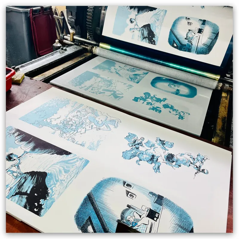 Impression sur notre presse Marinoni-Voirin de 1908.