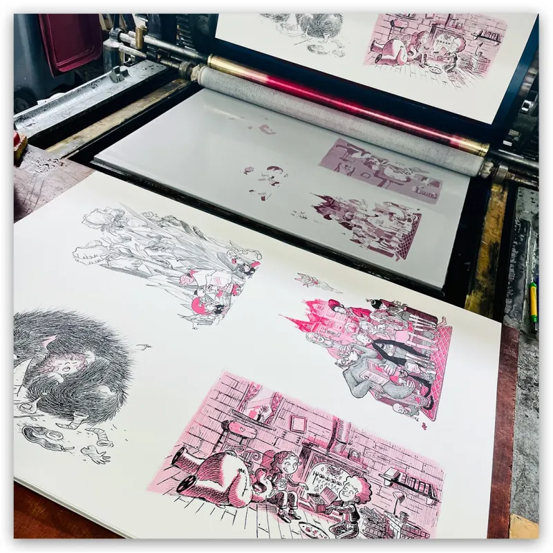 Impression sur notre presse Marinoni-Voirin de 1908.