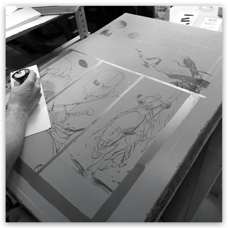 Lithographie "Chevalier sans le sou", Ronan Toulhoat, 2023. Format 63 x 90 cm.