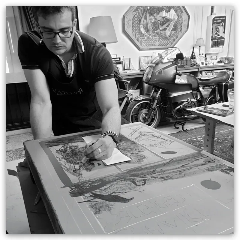 Lithographie "Chevalier sans le sou", Ronan Toulhoat, 2023. Format 63 x 90 cm.