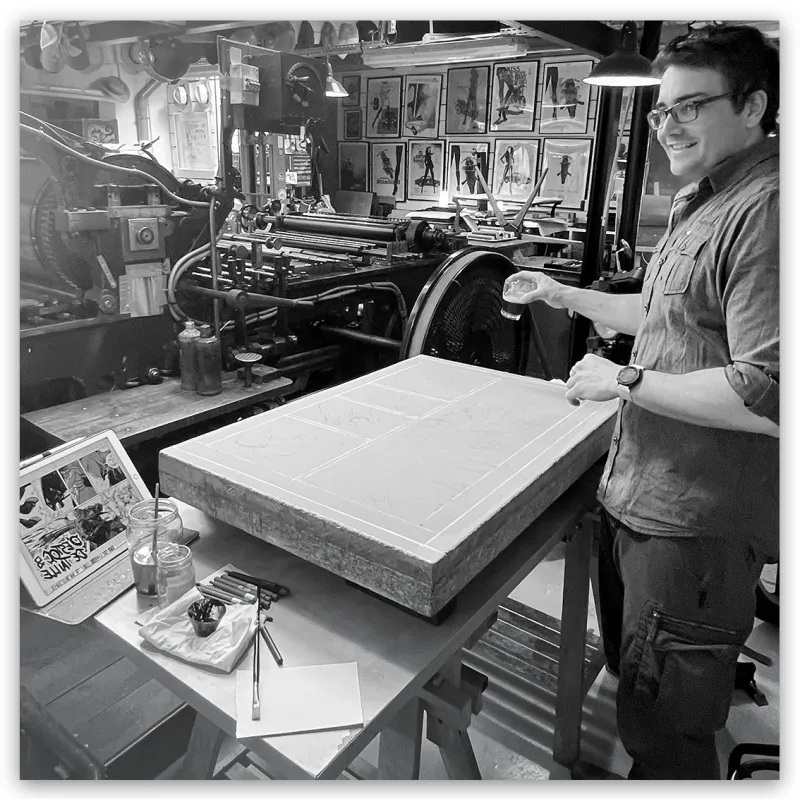 Lithographie "D'estoc & de taille", Ronan Toulhoat, 2023. Format 90 x 63 cm.