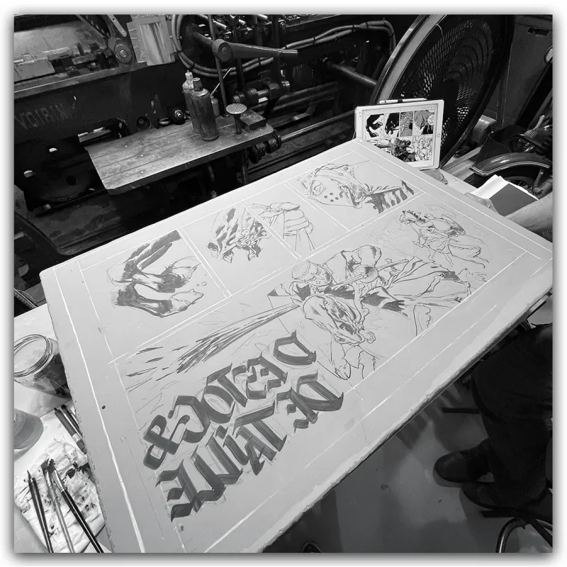 Lithographie "D'estoc & de taille", Ronan Toulhoat, 2023. Format 90 x 63 cm.
