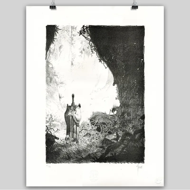 Lithographie, Vincent Mallié, La quête de l'oiseau du temps, Le Rige, 2024