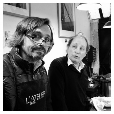 Marc Couturier et Nicolas Draeger à l'atelier en 2014.