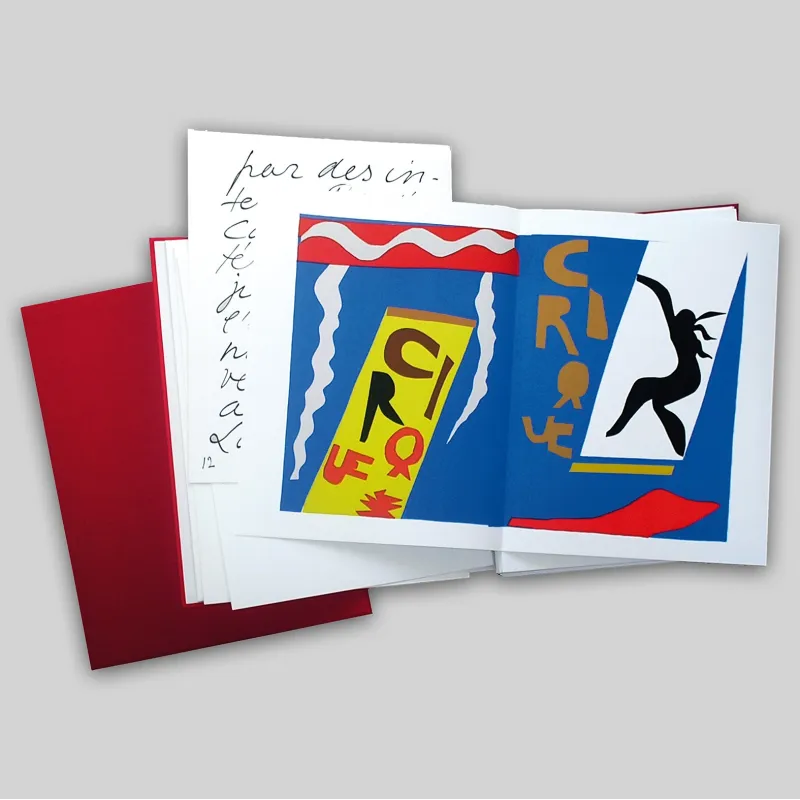Jazz, Henri Matisse, 1947.
Présentation sous forme de feuillets de quatre pages, dans un coffret en toile rembordé.