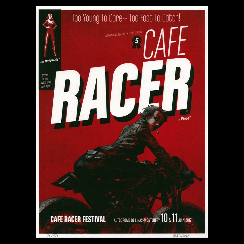Lithographie de Vince* réalisée à l'occasion du Café Racer Festival