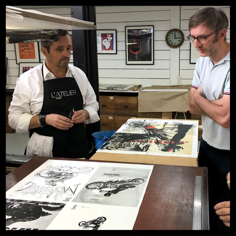 Lithographie de Vince* réalisée à l'occasion du Café Racer Festival