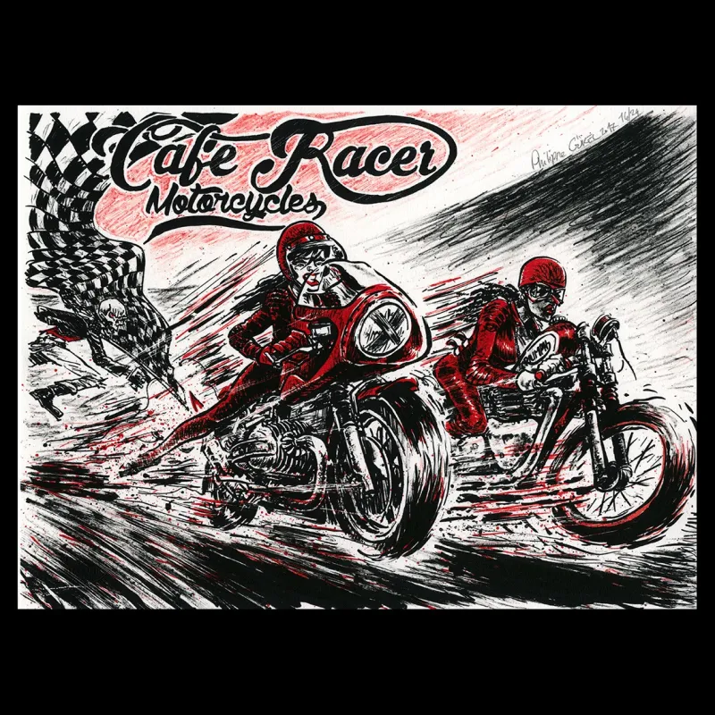 Lithographie de Gürel Philippe pour le Café Racer Festival