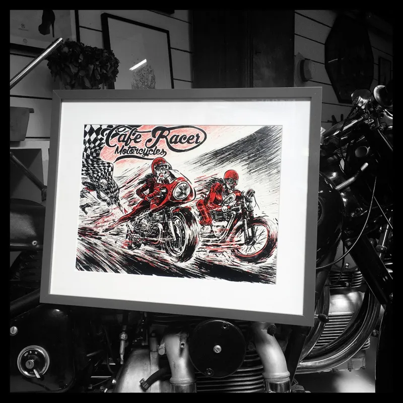 Lithographie de Gürel Philippe pour le Café Racer Festival