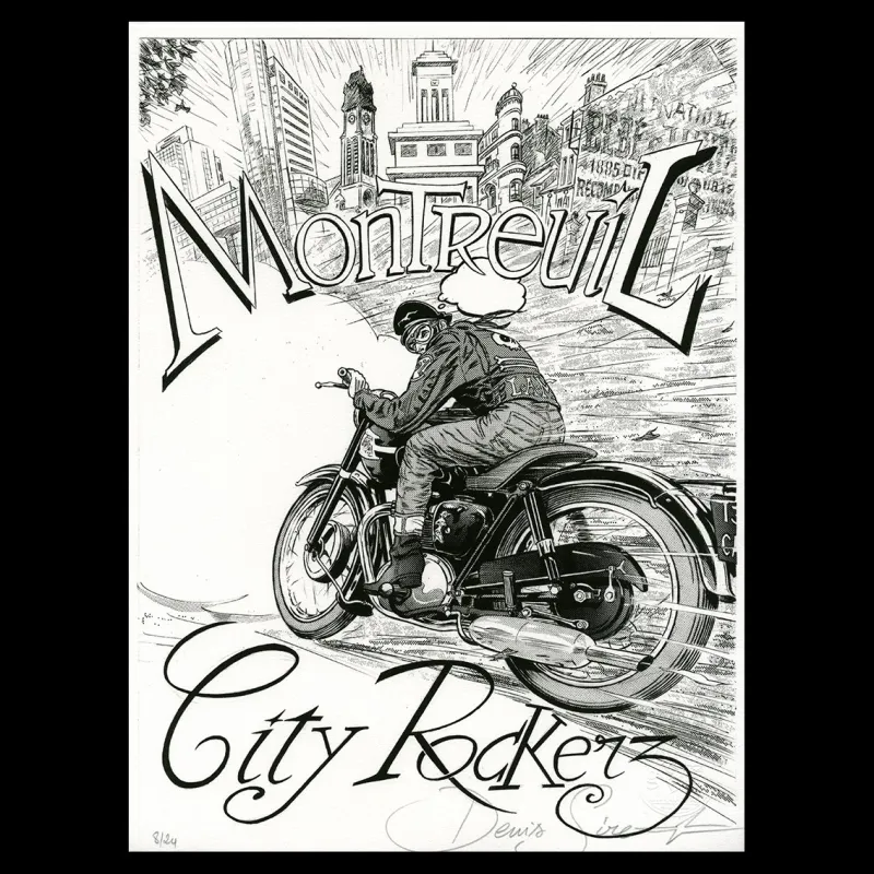 Lithographie de Denis Sire "Café Racer"