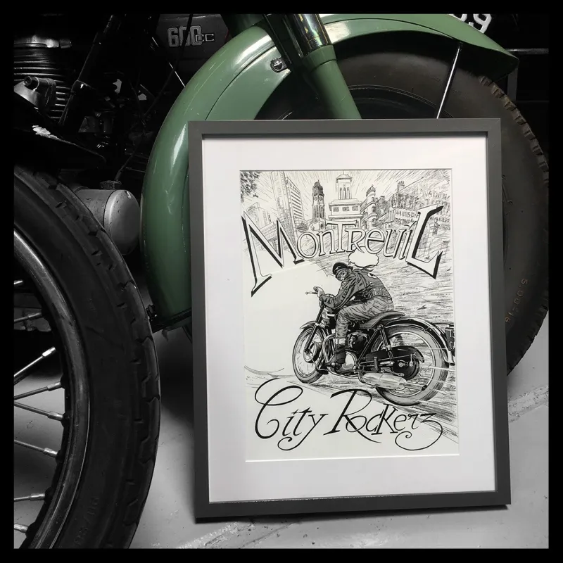 Lithographie de Denis Sire "Café Racer"