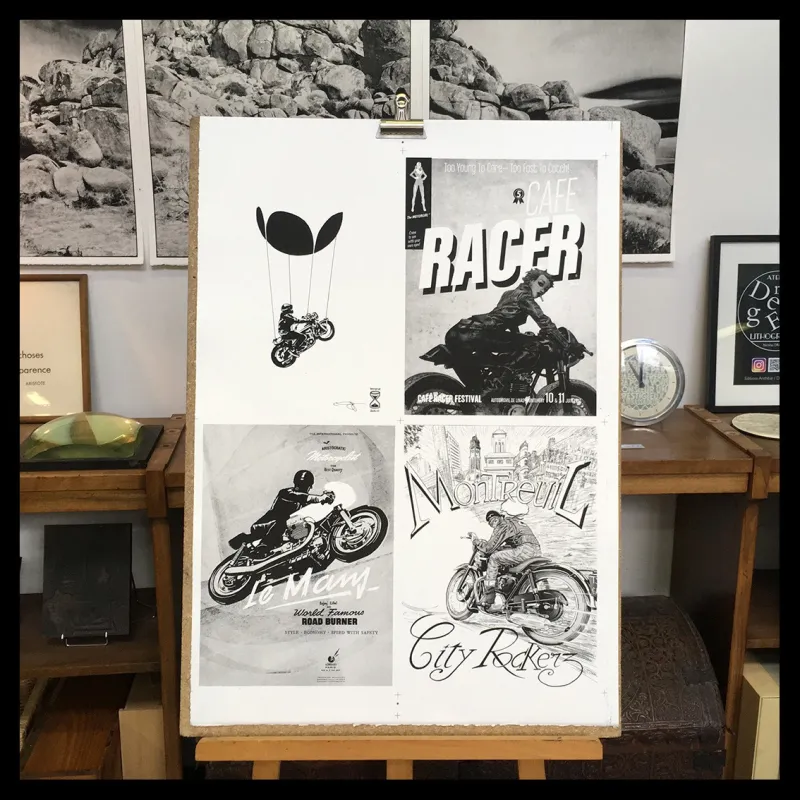 Lithographie de Denis Sire "Café Racer"