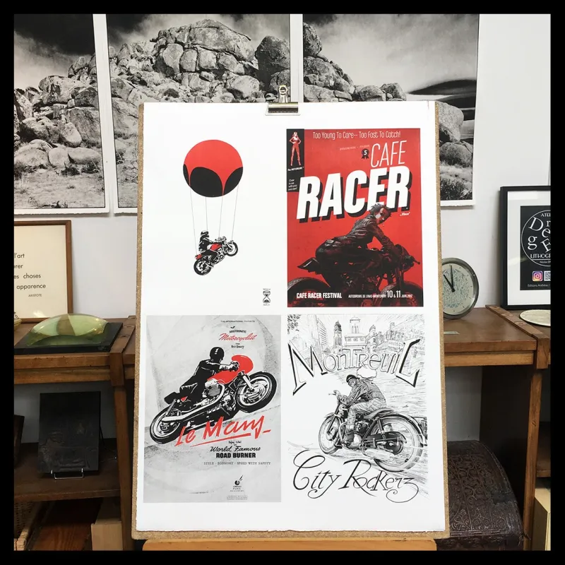 Lithographie de Douglas Thompson "Café Racer"