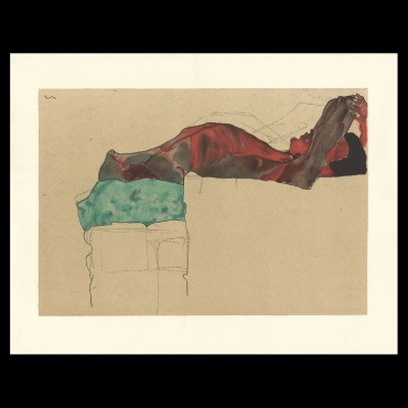 Egon Schiele, Reclining male nude with green cloth, 1910, Lithographie Schiele