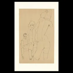 Egon Schiele, Schiele drawing a nude model before a mirror, 1910, Lithographie Schiele, Egon Schiele
