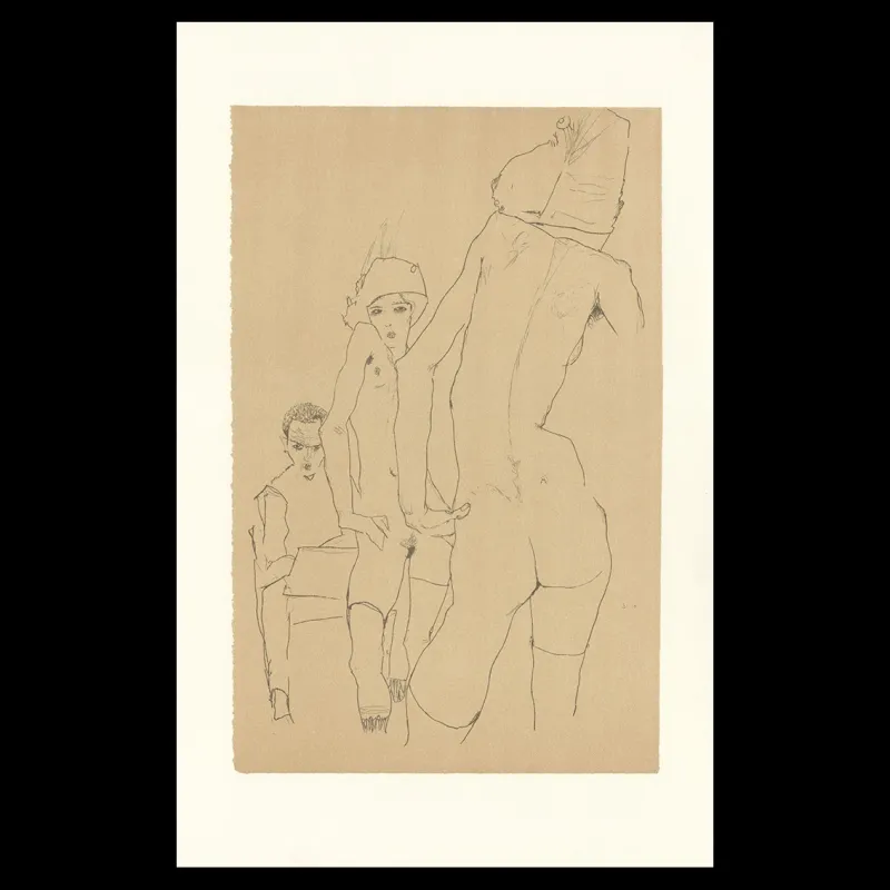Egon Schiele, Schiele drawing a nude model before a mirror, 1910, Lithographie Schiele, Egon Schiele