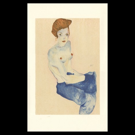 Egon Schiele, Seated Girl with Bare Torso and light blue skirt, 1911, Lithographie Schiele, Egon Schiele
