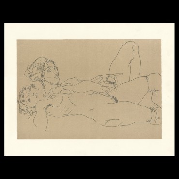 Egon Schiele, Two reclining nude girls, 1914, Lithographie Schiele