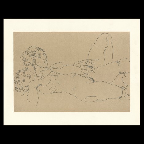 Egon Schiele, Two reclining nude girls, 1914, Lithographie Schiele