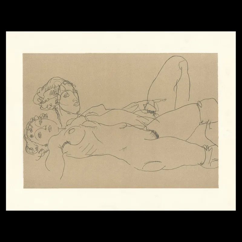 Egon Schiele, Two reclining nude girls, 1914, Lithographie Schiele