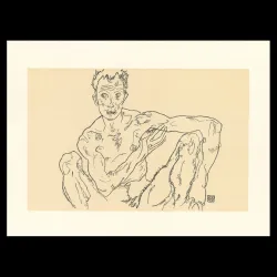 Egon Schiele, Crouching male nude (self portrait), 1918, Lithographie Schiele